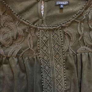 Faux suede olive shirt with lace